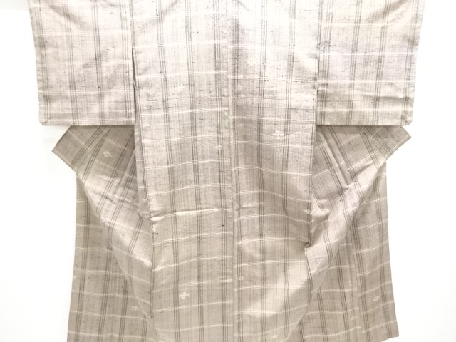 JAPANESE KIMONO / ANTIQUE KIMONO / SILK / TSUMUGI / WOVEN GRID